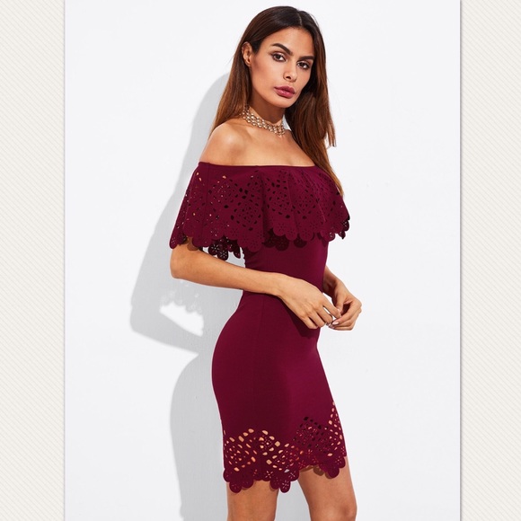 Last 1! Laser-cut off shoulder bodycon dress - Picture 3 of 4